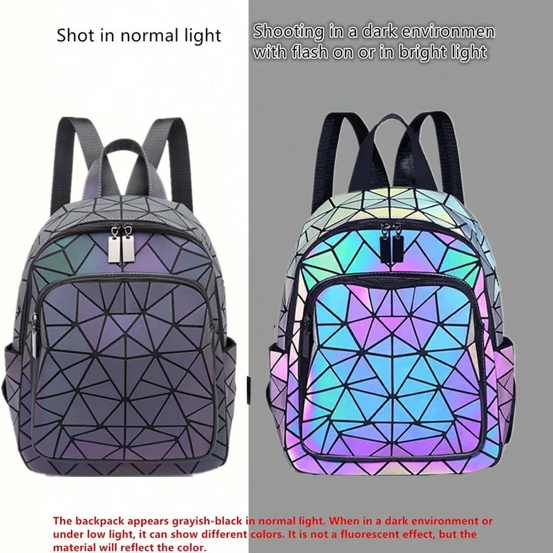 Sac à dos femme en PVC holographique motif géométrique