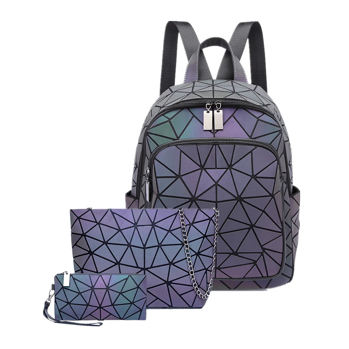 Sac à dos femme en PVC holographique motif géométrique