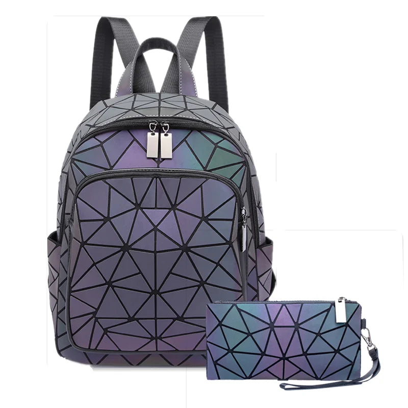 Sac à dos femme en PVC holographique motif géométrique