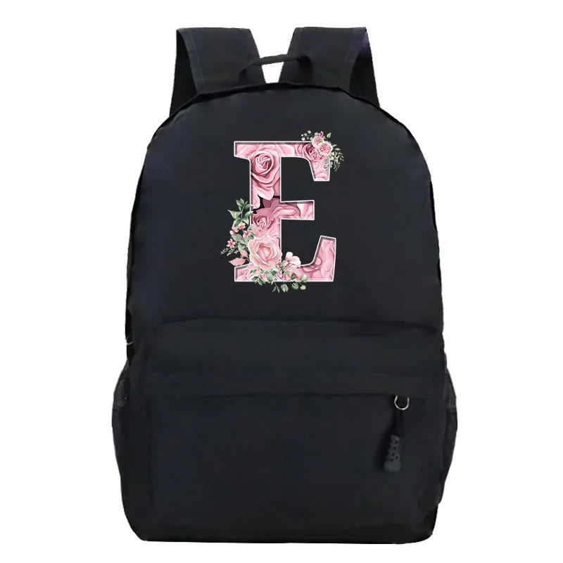 Sac à dos scolaire en toile Oxford motif lettre fleurie