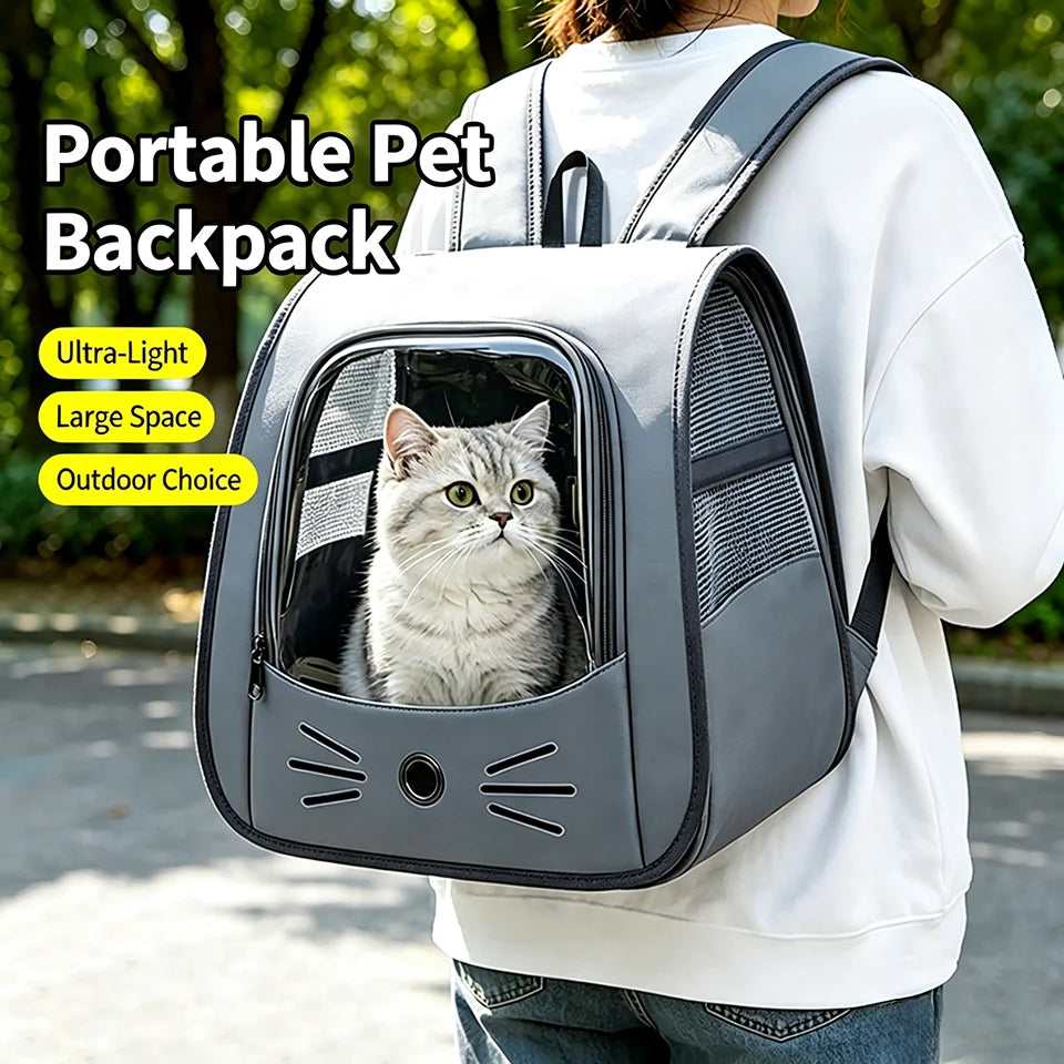 Sac à dos chat en toile oxford avec fenêtre transparente
