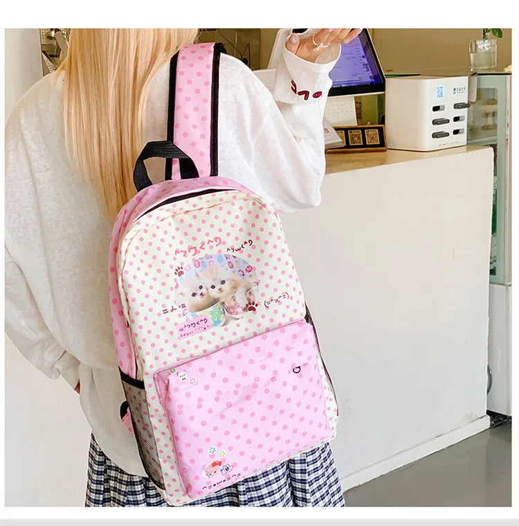Sac à dos femme à pois motif chat rose