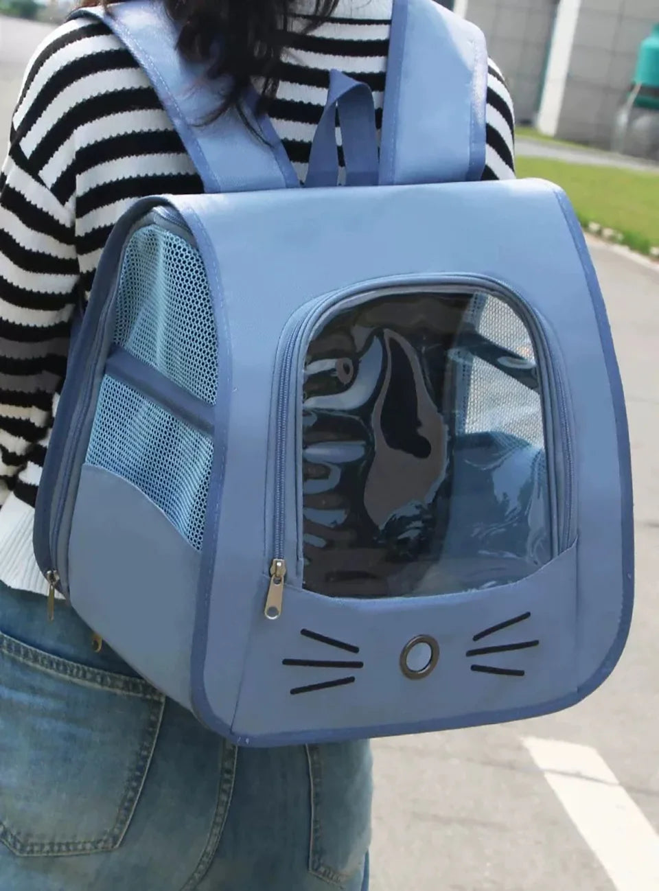 Sac à dos chat en toile oxford avec fenêtre transparente