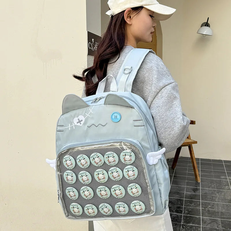 Sac à dos chat avec poche transparente à badges
