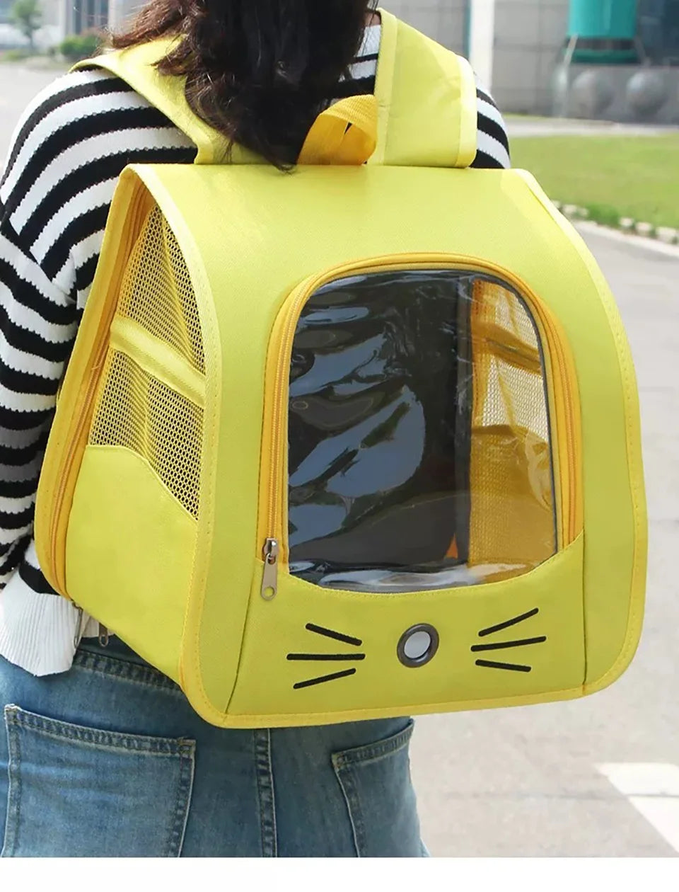 Sac à dos chat en toile oxford avec fenêtre transparente