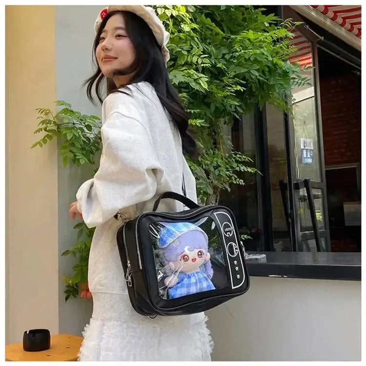 Sac à dos femme à poche transparente et broderies