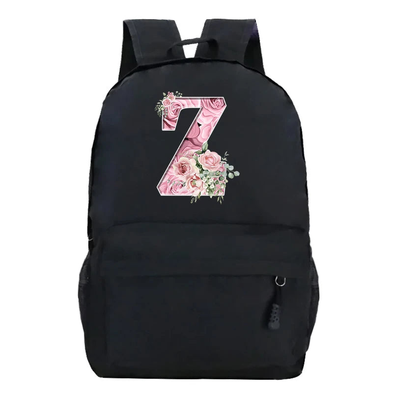 Sac à dos scolaire en toile Oxford motif lettre fleurie