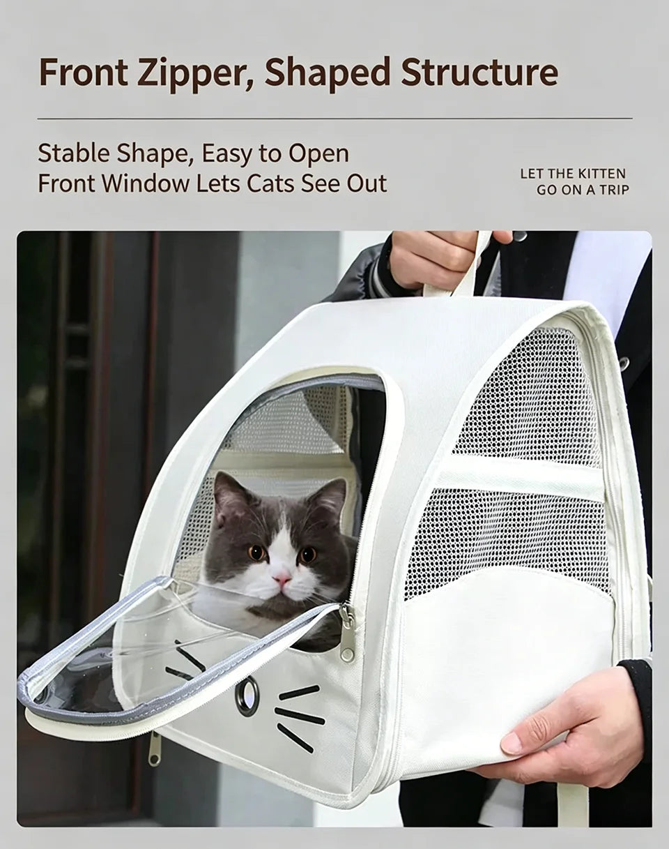 Sac à dos chat en toile oxford avec fenêtre transparente