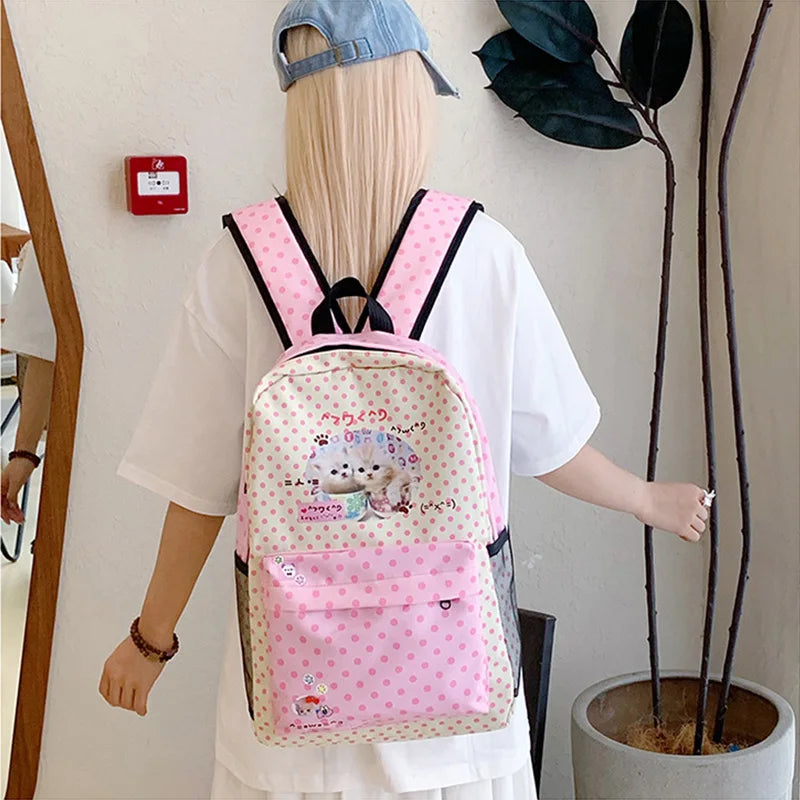 Sac à dos femme à pois motif chat rose