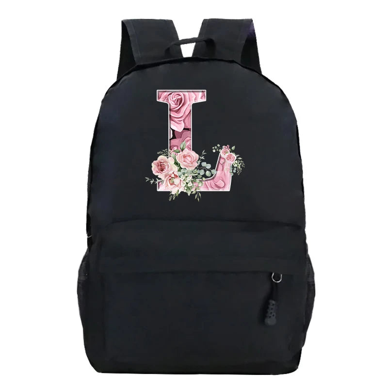 Sac à dos scolaire en toile Oxford motif lettre fleurie