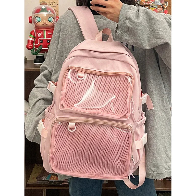 Sac à dos femme à poches frontales transparentes