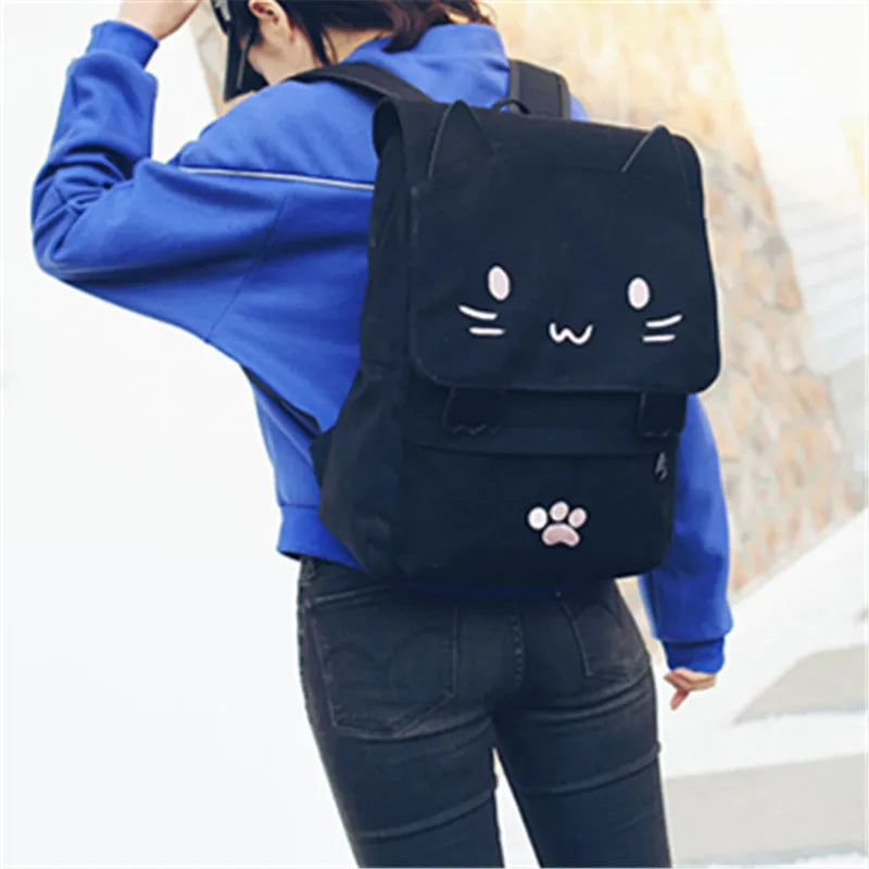 Sac à dos chat en toile avec oreilles 3D