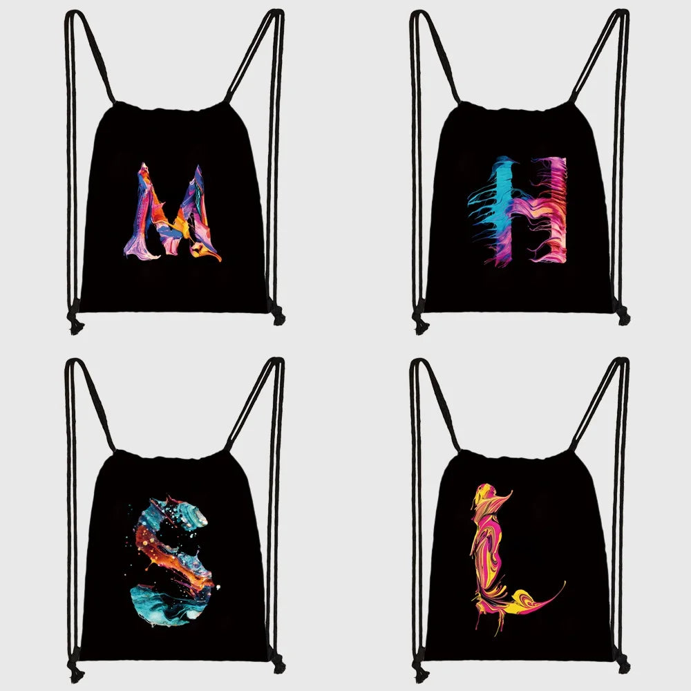 Sac à dos cordon de serrage à motif lettre colorée