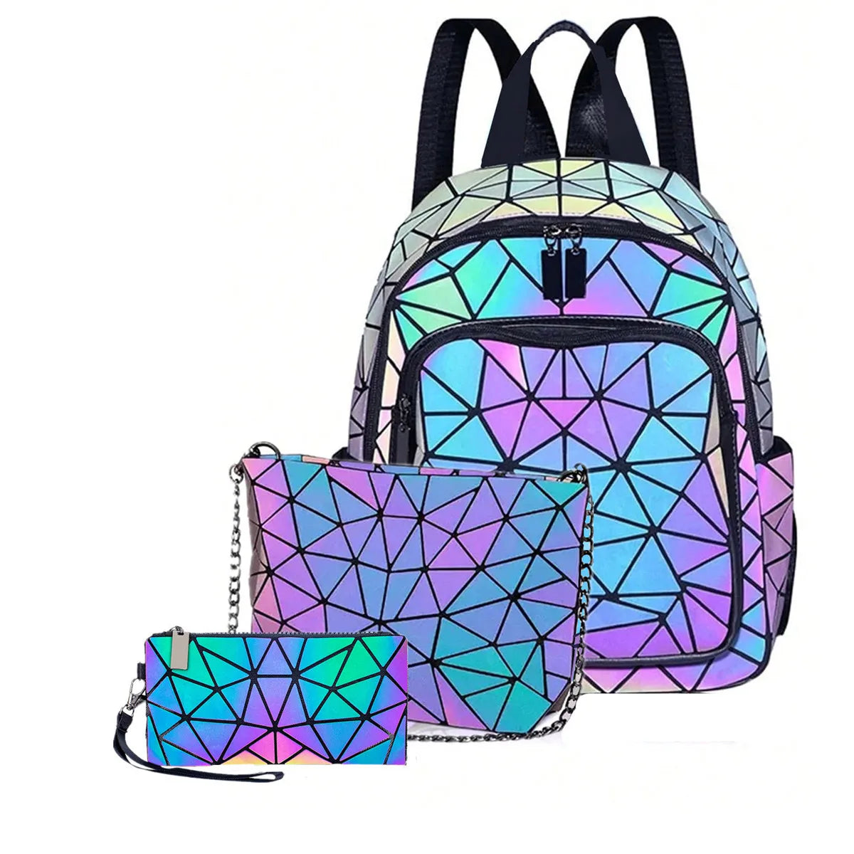 Sac à dos femme en PVC holographique motif géométrique