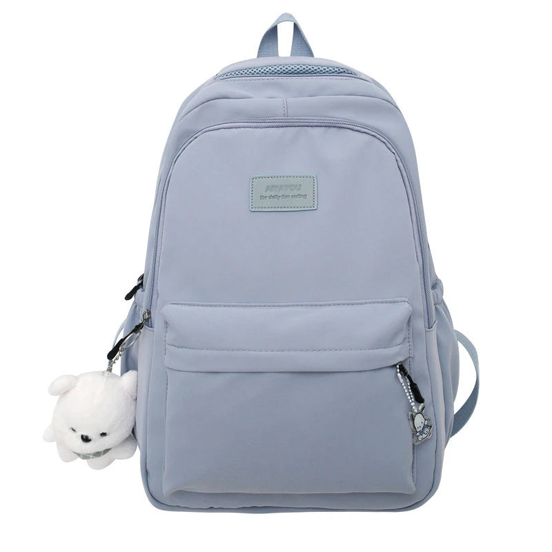 Sac à dos scolaire en nylon avec breloque peluche