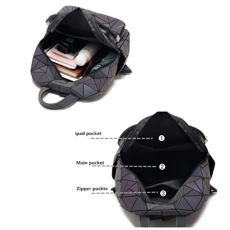 Sac à dos femme en PVC holographique motif géométrique
