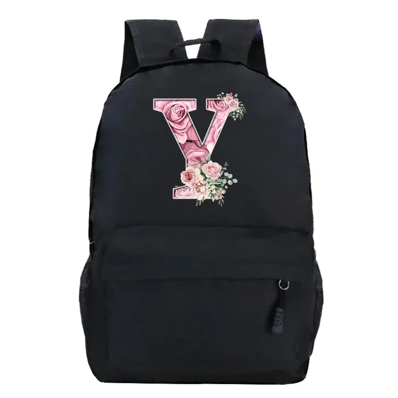 Sac à dos scolaire en toile Oxford motif lettre fleurie