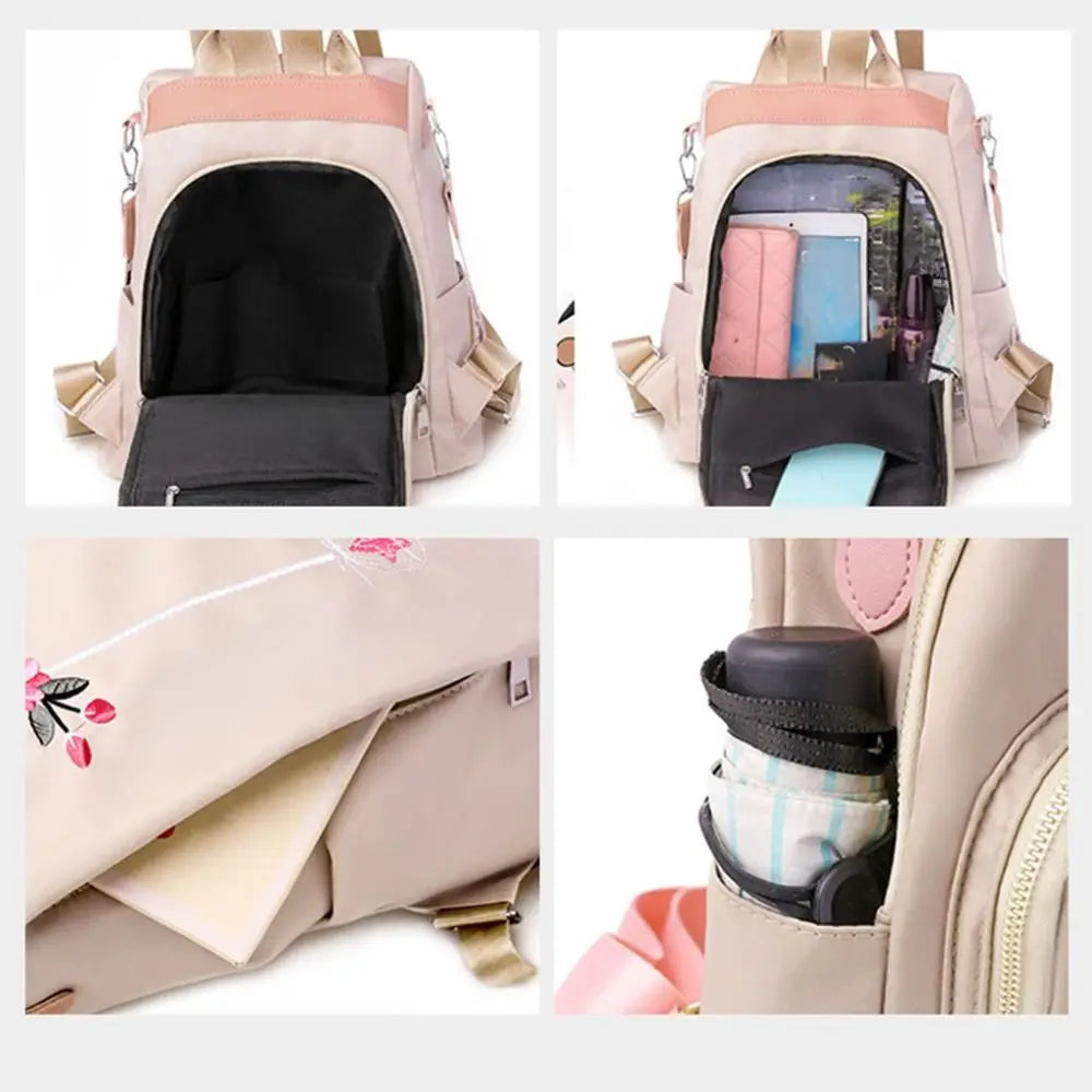 Sac à dos femme en toile Oxford à broderie florale