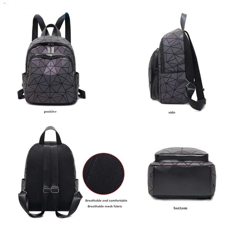 Sac à dos femme en PVC holographique motif géométrique