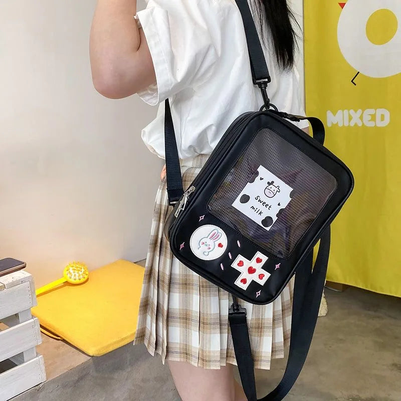 Sac à dos femme à poche transparente et broderies