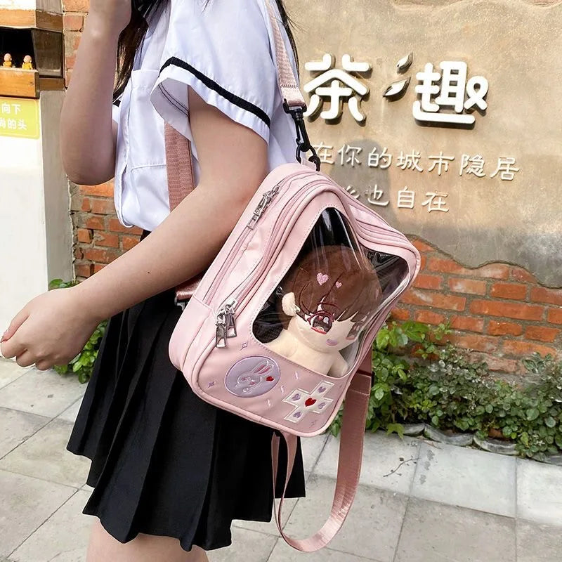 Sac à dos femme à poche transparente et broderies