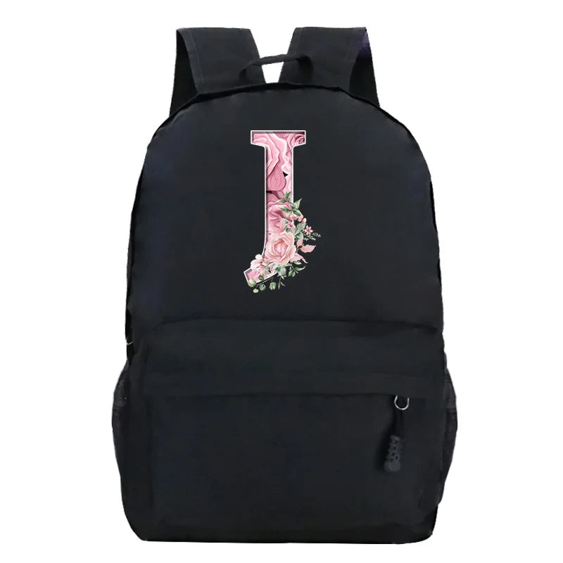Sac à dos scolaire en toile Oxford motif lettre fleurie