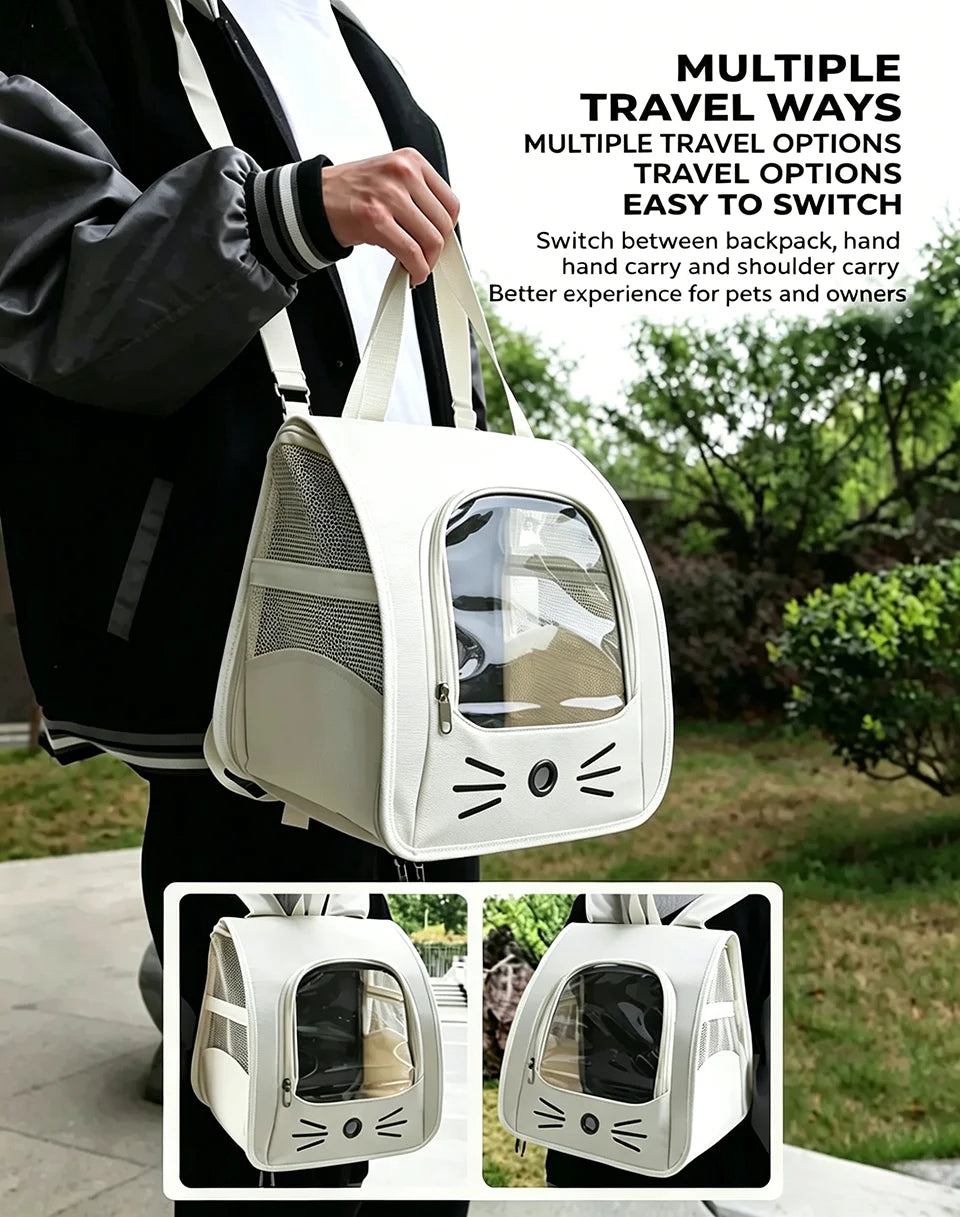 Sac à dos chat en toile oxford avec fenêtre transparente