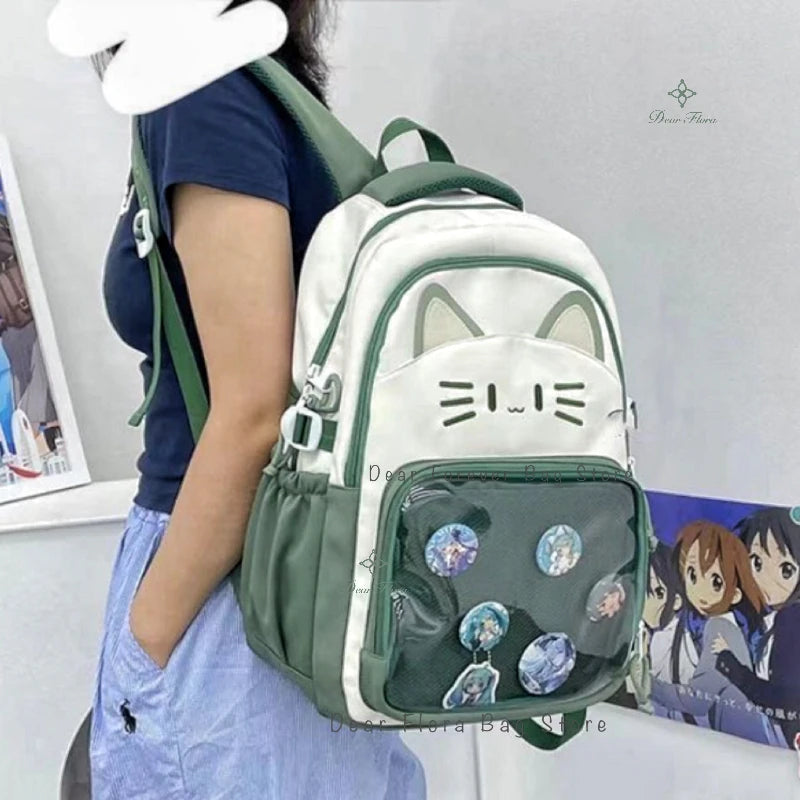 Sac à dos chat avec poche transparente pour pin's