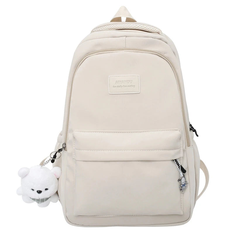 Sac à dos scolaire en nylon avec breloque peluche