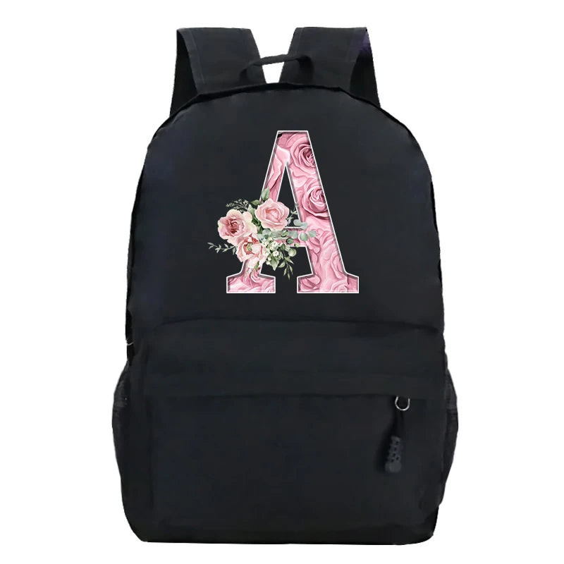 Sac à dos scolaire en toile Oxford motif lettre fleurie
