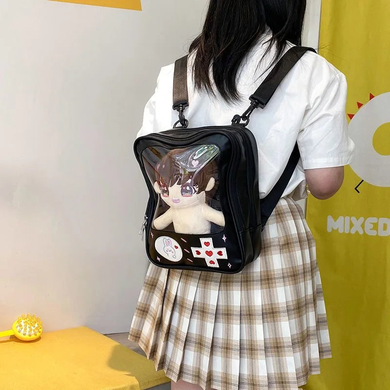 Sac à dos femme à poche transparente et broderies