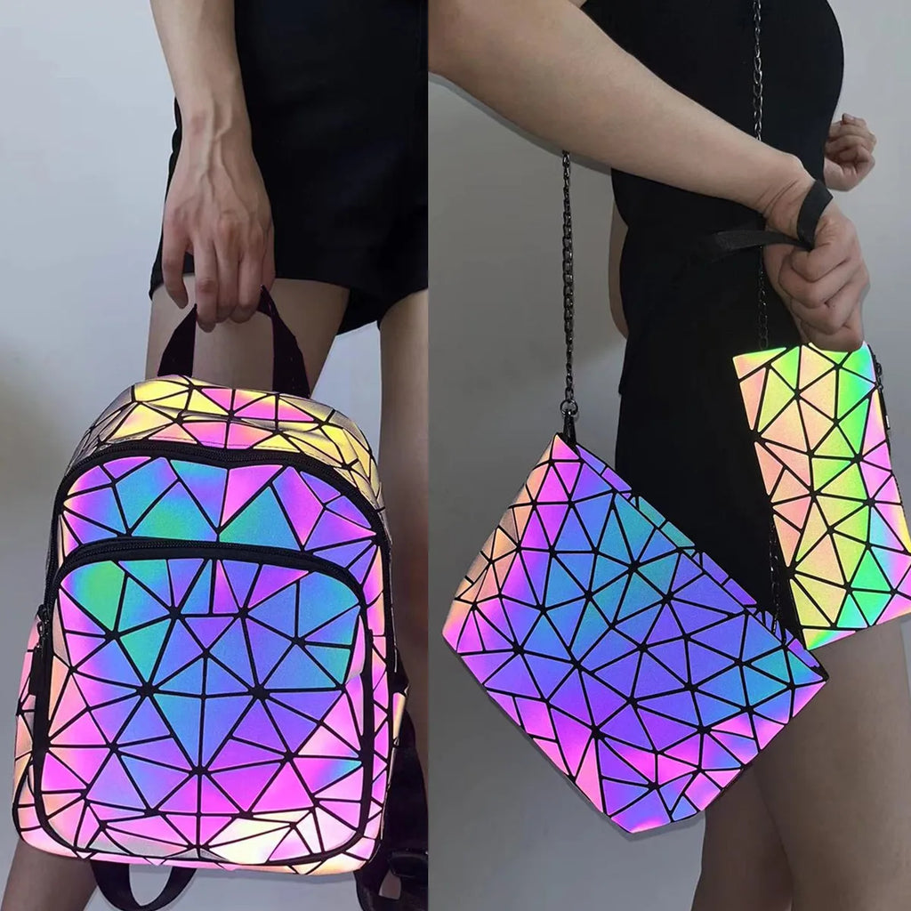 Sac à dos femme en PVC holographique motif géométrique