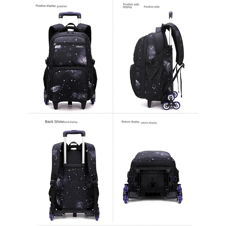 Sac à dos à roulettes garçon motif galaxie