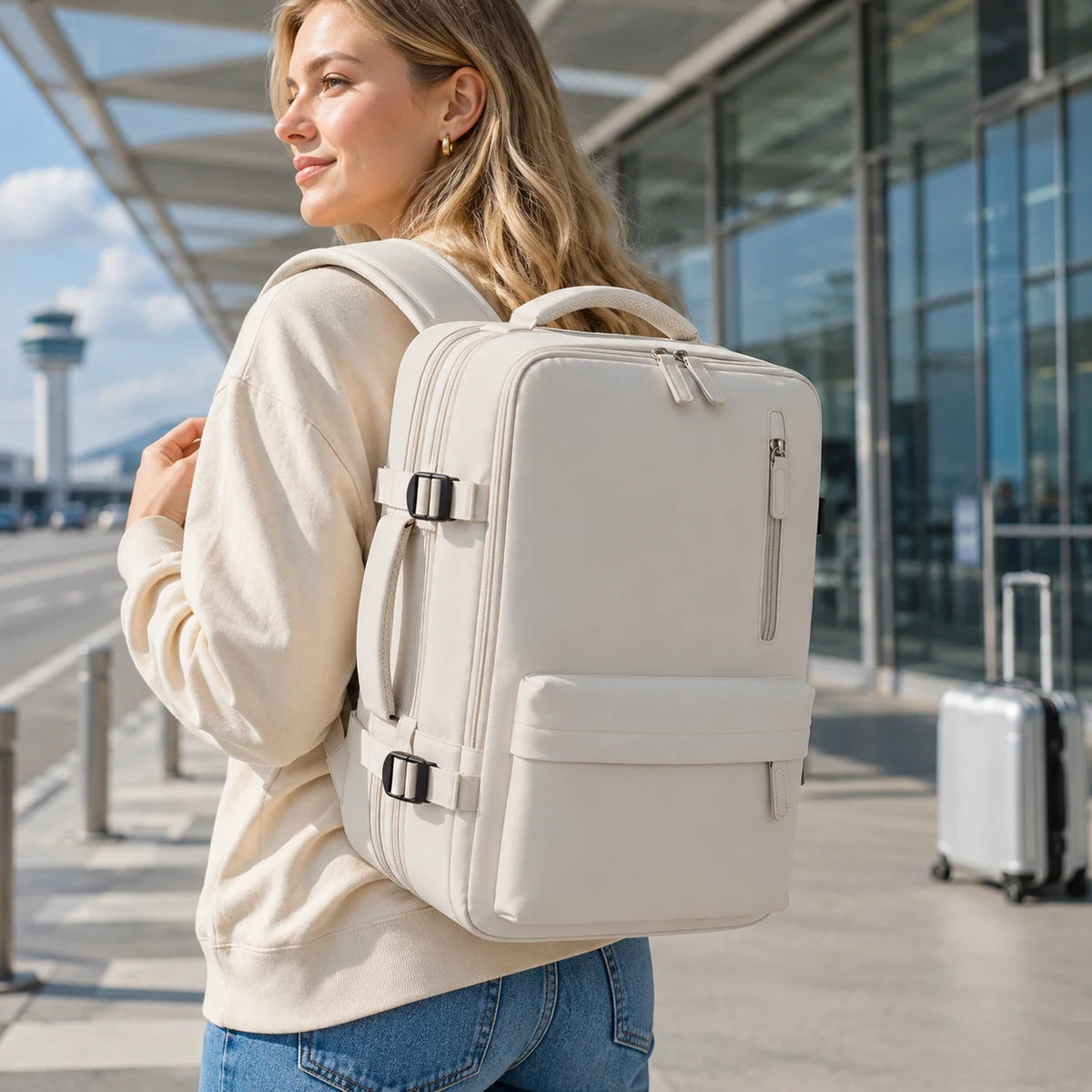 Sac à dos cabine femme 45x35x20 avec compartiment ordinateur