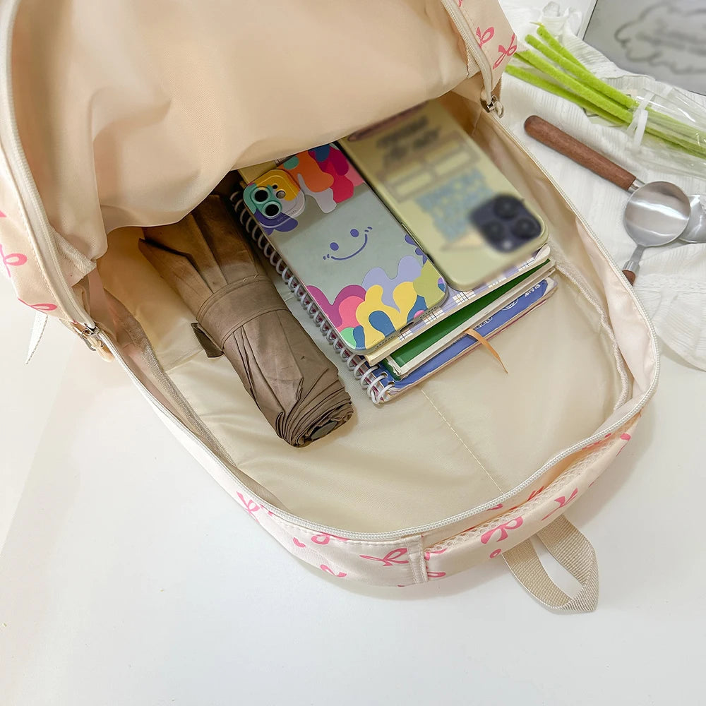 Sac à dos scolaire motif noeuds avec sacoche et trousse