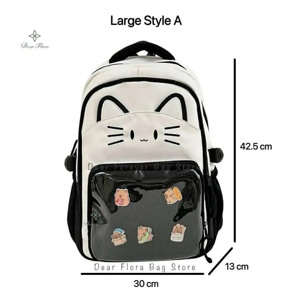 Sac à dos chat avec poche transparente pour pin's