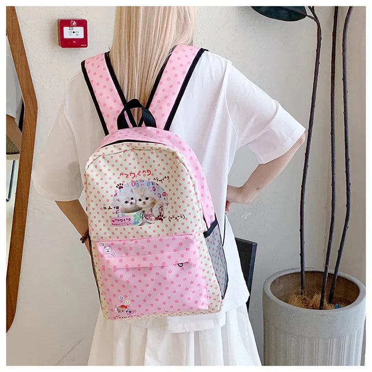 Sac à dos femme à pois motif chat rose