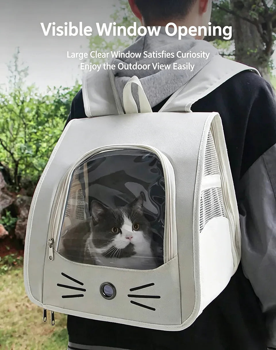 Sac à dos chat en toile oxford avec fenêtre transparente