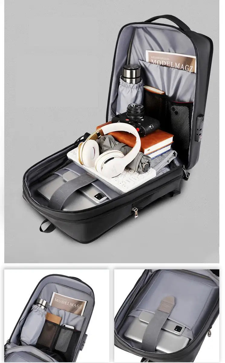 Sac à dos homme coque rigide anti-vol avec port USB