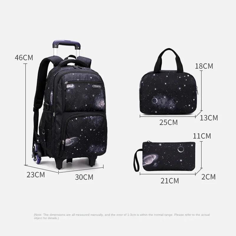 Sac à dos à roulettes garçon motif galaxie