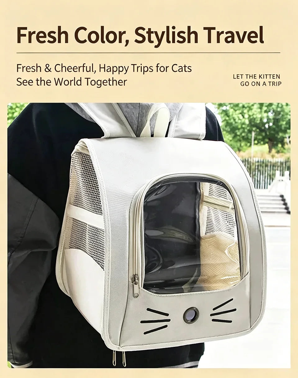 Sac à dos chat en toile oxford avec fenêtre transparente