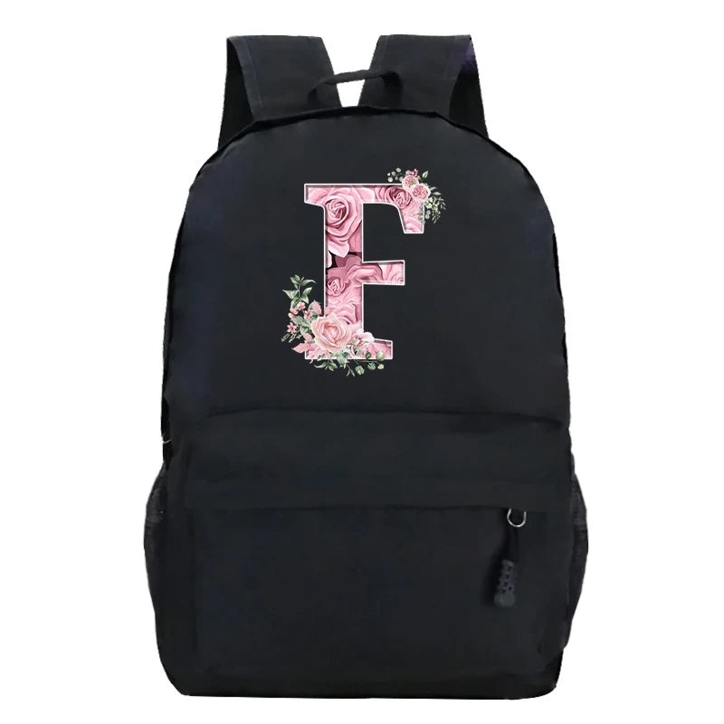 Sac à dos scolaire en toile Oxford motif lettre fleurie