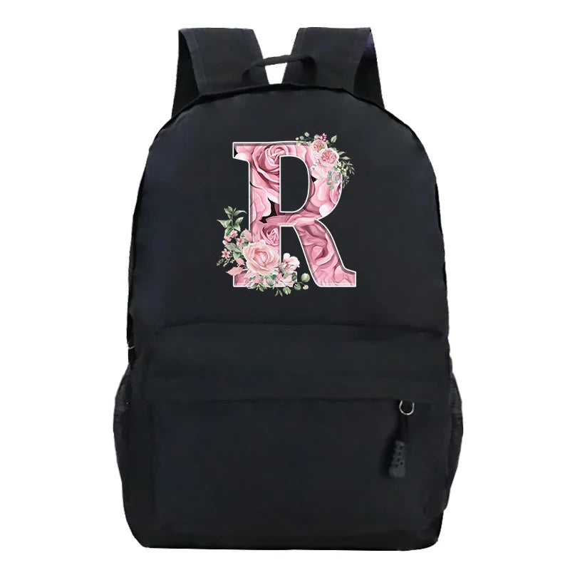 Sac à dos scolaire en toile Oxford motif lettre fleurie