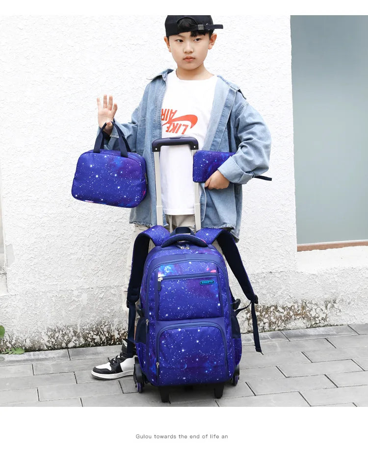 Sac à dos à roulettes garçon motif galaxie