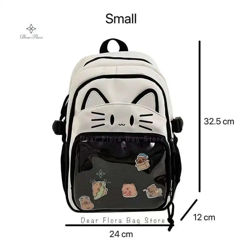 Sac à dos chat avec poche transparente pour pin's