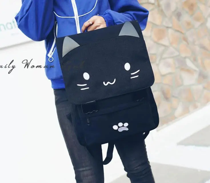 Sac à dos chat en toile avec oreilles 3D