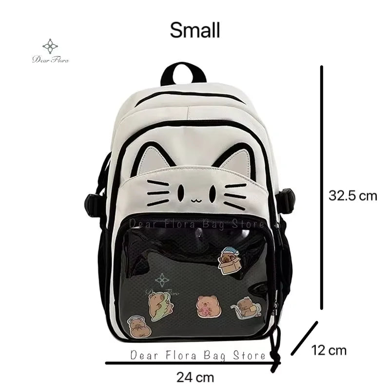 Sac à dos chat avec poche transparente pour pin's